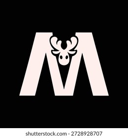 Elegante diseño de logotipo de Vector con una silueta de alce integrada en la letra 'M', ideal para la marca y la identidad