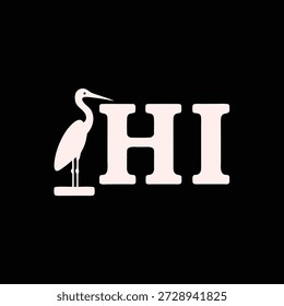 Elegantes Vektor-Logo-Design mit Heron Bird und 'HI' Typografie, ideal für Branding und minimalistische Grafikprojekte