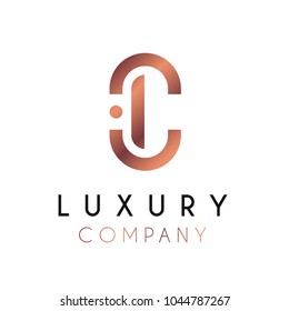 Elegant vector logo forming the letter C. Luxury logotype with minimal design in rosegold color.