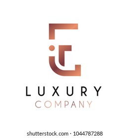 Elegant vector logo forming the letter E. Luxury logotype with minimal design in rosegold color.