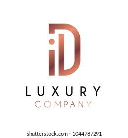 Elegant vector logo forming the letter D. Luxury logotype with minimal design in rosegold color.