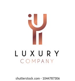 Elegant vector logo forming the letter Y. Luxury logotype with minimal design in rosegold color.
