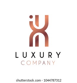 Elegant vector logo forming the letter X. Luxury logotype with minimal design in rosegold color.