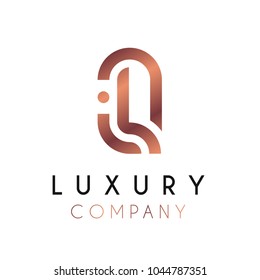 Elegant vector logo forming the letter Q. Luxury logotype with minimal design in rosegold color.