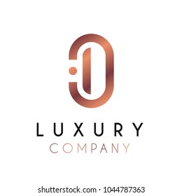 Elegant vector logo forming the letter O. Luxury logotype with minimal design in rosegold color.