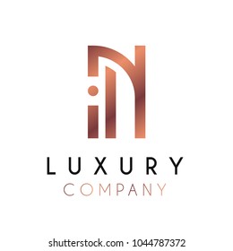 Elegant vector logo forming the letter N. Luxury logotype with minimal design in rosegold color.