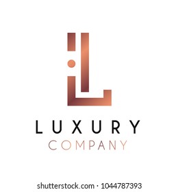 Elegant vector logo forming the letter L. Luxury logotype with minimal design in rosegold color.