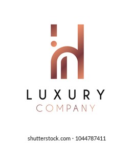 Elegant vector logo forming the letter H. Luxury logotype with minimal design in rosegold color.