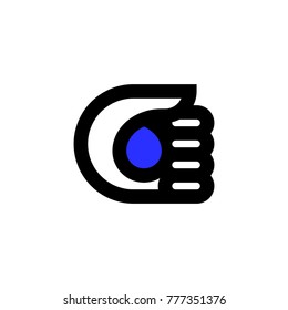 Elegante patrón de marca de logotipo vectorial o icono de caída azul en la mano