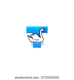 Logotipo de Vector elegante de un cisne flotando en el agua que forma la letra del alfabeto T. Ideal para marcas de lujo, logotipos de bodas, identidad de la naturaleza, marcas de belleza, diseño minimalista, tipografía y conceptos visuales elegantes.