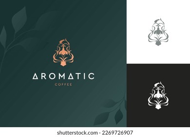 Elegant vector logo template of a flower. Abstract symbol in a linear style for cosmetics and packaging, jewelry, handicrafts or beauty products.