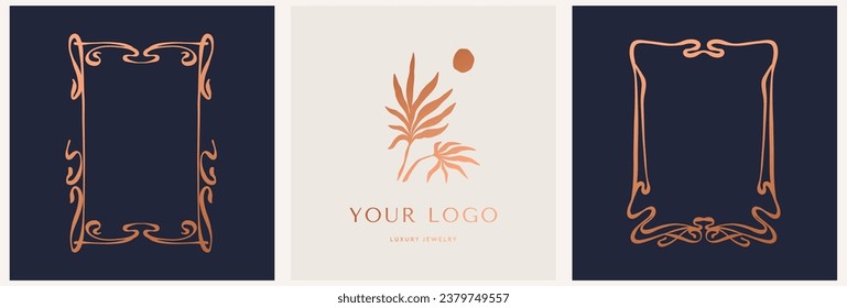 Elegant vector logo template of a flower. Abstract symbol in a linear style for cosmetics and packaging, jewelry, handicrafts or beauty products.