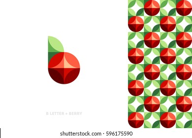 Elegant vector logo template or icon of red berry with leaf and pattern