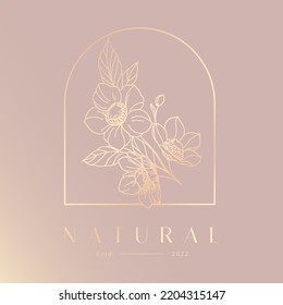 Elegant vector logo template of a rose flower in a vase in two color variations. Abstract symbol in a linear style for cosmetics and packaging, jewelry, handicrafts or beauty products.