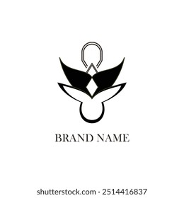 An elegant vector logo that could symbolize unity, balance, or growth. The central diamond may represent a focal point or a precious gem, while the wing-like elements suggest protection or ascension.