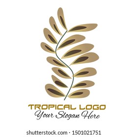 Elegant vector logo of a tropical leaf. Gold color