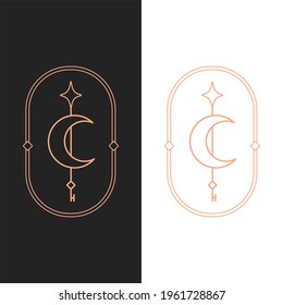 Elegant vector lotus moon key oval logo template in two color variations. Art Deco style logotype design for luxury company branding. Premium identity design.