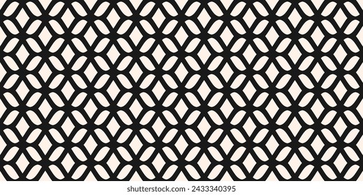 Elegant vector mesh seamless pattern. Abstract minimal background with curved lines, wavy shapes. Monochrome texture of grid, lace, weaving, net, lattice. Black and white ornament. Repeated geo design