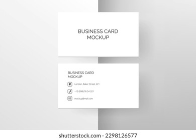 Elegant vector mock up featuring a white business card with 3D shadow and graphic background in minimalistic style. Use it to create a fresh and creative corporate identity or stationery. 