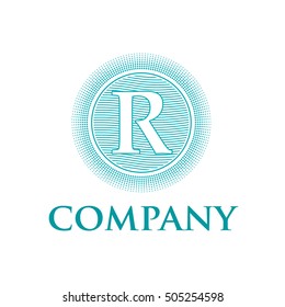 Elegant vector monogram initial letter R with sun and waves