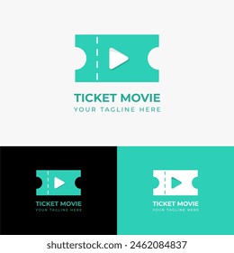 Elegant vector movie ticket logo, combination ticket symbol with play icon, for cinema ticket logo