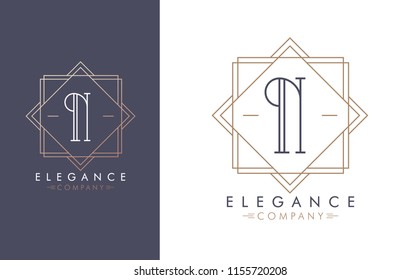 Elegant vector N logo in two color variations. Art Deco style logotype design for luxury company branding. Premium identity design in blue and gold.