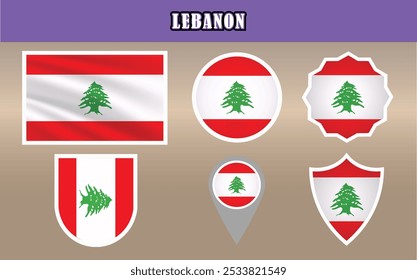 Elegant vector of the National Flag of Lebanon, featuring red and white stripes with a vibrant green cedar tree. Perfect for patriotic and cultural projects!