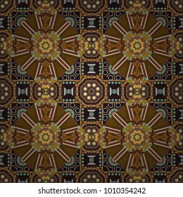 Elegant vector ornament in classic style. Abstract traditional seamless pattern with oriental elements in beige, yellow and brown colors. Classic round vintage pattern.