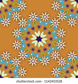 Elegant vector ornament in classic style. Abstract traditional seamless pattern with oriental elements in blue, red and orange colors. Classic round vintage pattern.