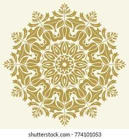 Elegant vector ornament in classic style. Abstract traditional round golden pattern with oriental elements. Classic vintage pattern