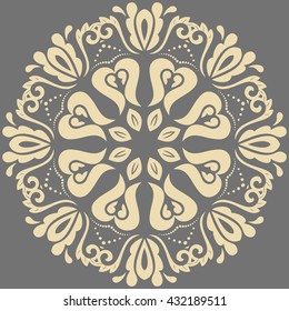 Elegant vector ornament in the style of barogue. Abstract traditional pattern with oriental elements. Gray and golden pattern