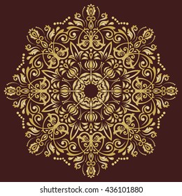 Elegant vector ornament in the style of barogue. Abstract traditional pattern with oriental elements. brown and golden pattern