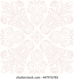 Elegant vector ornament in the style of barogue. Abstract traditional pattern with oriental elements. Light pink pattern