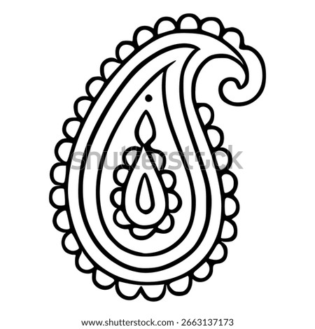 Elegant vector paisley design element with intricate details, featuring a unique teardrop shape and decorative border, ideal for textile prints, fashion, and branding.