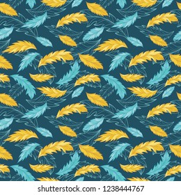 Elegant Vector Pattern with Detailed Palm Feather Leaves
Seamless tropical pattern with orange and azure foliage