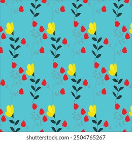 Elegant vector pattern featuring seamless multiple blooming flowers with petals on branches and leaves. Ideal for backgrounds, textiles, and nature-inspired designs.