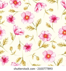 Elegant vector pattern with flowers and anemone leaves on a light yellow background