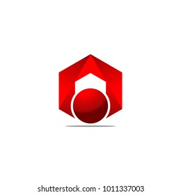 Elegant vector realistic red hexagon and ball