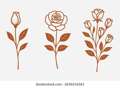 Elegant Vector Rose Outline Set for Design Projects A Collection of Detailed Rose Illustrations for Graphic Designers Creating Beautiful Floral Patterns and Invitations with a Touch of Sophistication