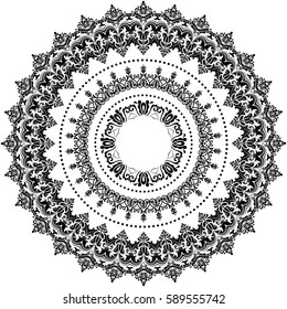 Elegant vector round black and white ornament in classic style. Abstract traditional pattern with oriental elements, Classic vintage pattern