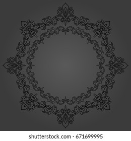 Elegant vector round dark ornament in classic style. Abstract traditional pattern with oriental elements. Classic vintage pattern