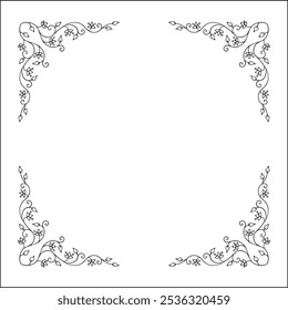 Eleganter, runder Dekorrahmen, pflanzlicher Zierrahmen mit Blumen, dekorativer Rahmen, Ecken. Isolierte Vektorgrafik.	