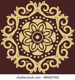 Elegant vector round golden ornament in the style of barogue. Abstract traditional pattern with oriental elements