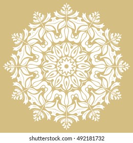 Elegant vector round white ornament in the style of barogue. Abstract traditional pattern with oriental elements