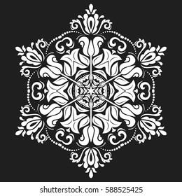 Elegant vector round white ornament in classic style. Abstract traditional pattern with oriental elements, Classic vintage pattern
