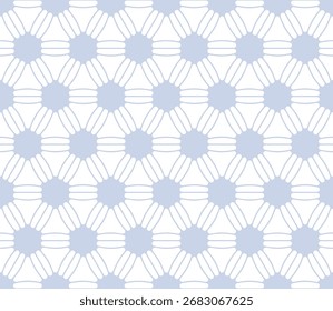 Elegante vetor padrão sem emenda. Textura geométrica floral mínima abstrata. Fundo ornamental mínimo azul e branco com silhuetas de flor, linhas, grade hexagonal, retículo. Design simples e repetido