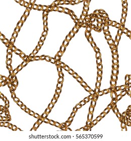 Elegant vector seamless pattern with  beautiful  realistic golden chains on a white background