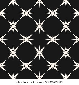 Elegant vector seamless pattern. Black and white geometric ornament with stars, crosses. Simple monochrome background texture. Stylish dark design for decor, covers, textile, furniture, fabric, prints