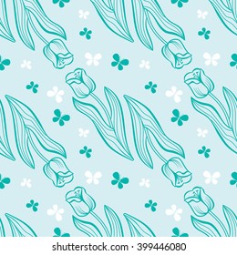 Elegant vector seamless pattern with contour tulips