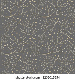 Elegant vector seamless pattern. Golden inflorescence on gray background. Template for fabric, wrapping paper, package design.